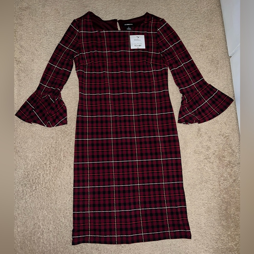 Liz Claiborne - Red/Black Plaid - Flare 3/4 Sleeve Dress - Size Small - NWT